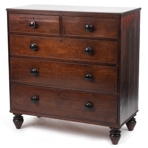 1011 - Victorian mahogany five drawer chest, 106cm H x 100cm W x 50cm D