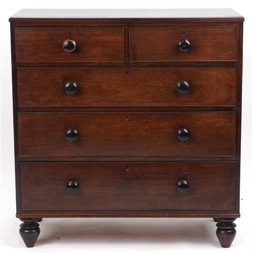 1011 - Victorian mahogany five drawer chest, 106cm H x 100cm W x 50cm D