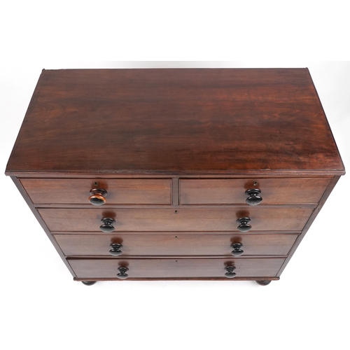 1011 - Victorian mahogany five drawer chest, 106cm H x 100cm W x 50cm D