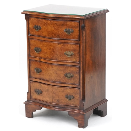 1040 - Walnut serpentine front four drawer chest, 76cm H x 48cm W x 36cm D