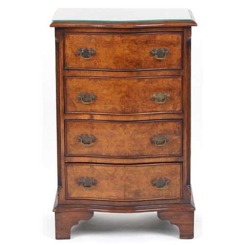 1040 - Walnut serpentine front four drawer chest, 76cm H x 48cm W x 36cm D