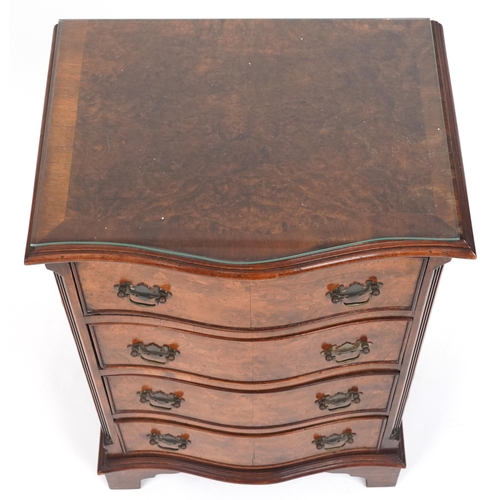 1040 - Walnut serpentine front four drawer chest, 76cm H x 48cm W x 36cm D