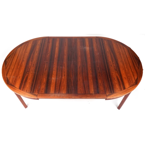 1001 - Bramin, Danish mid century rosewood circular extending dining table with two folding inserts and six... 