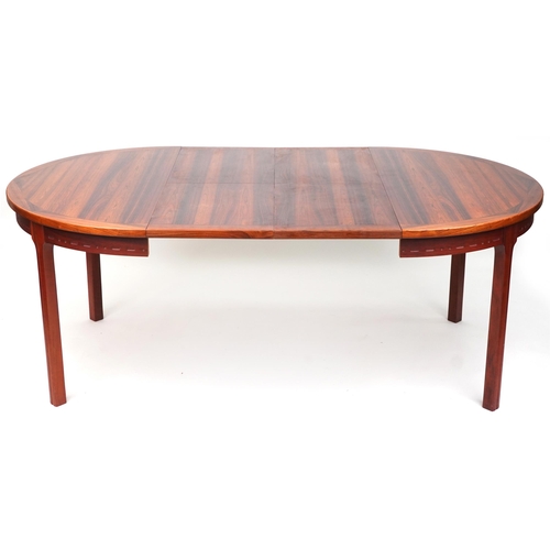 1001 - Bramin, Danish mid century rosewood circular extending dining table with two folding inserts and six... 