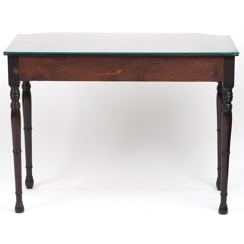 1068 - Inlaid mahogany writing table with frieze drawer, 75cm H x 100cm W x 50cm D