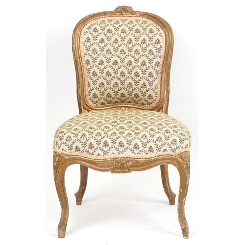 1046 - French gilt framed bedroom chair with floral upholstery, 90cm high