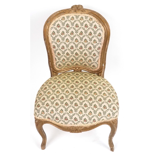 1046 - French gilt framed bedroom chair with floral upholstery, 90cm high