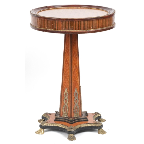 1004 - French pedestal centre table with gilt brass mounts, 73cm high x 51cm in diameter