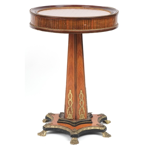 1004 - French pedestal centre table with gilt brass mounts, 73cm high x 51cm in diameter