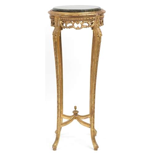 1028 - French gilt wood plant stand with inset green marble top, 95cm high x 38cm in diameter