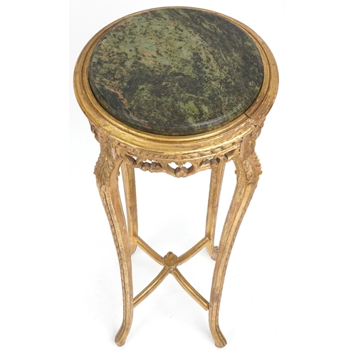 1028 - French gilt wood plant stand with inset green marble top, 95cm high x 38cm in diameter