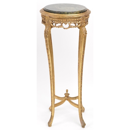 1028 - French gilt wood plant stand with inset green marble top, 95cm high x 38cm in diameter