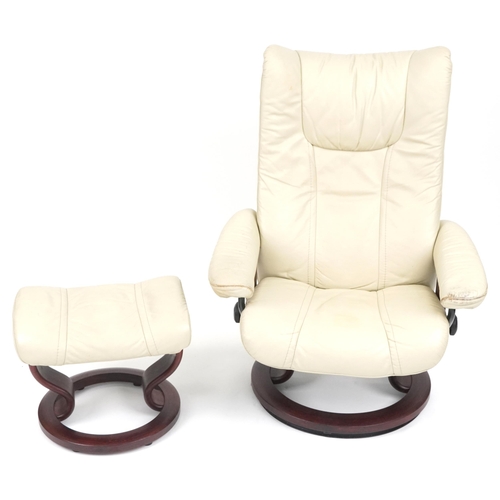 1065 - Stressless Ekornes cream leather easy chair with footstool, 106cm high