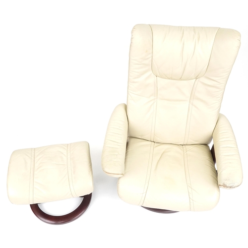 1065 - Stressless Ekornes cream leather easy chair with footstool, 106cm high