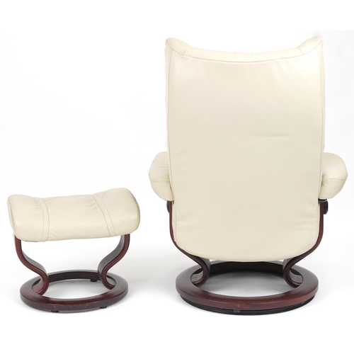 1065 - Stressless Ekornes cream leather easy chair with footstool, 106cm high