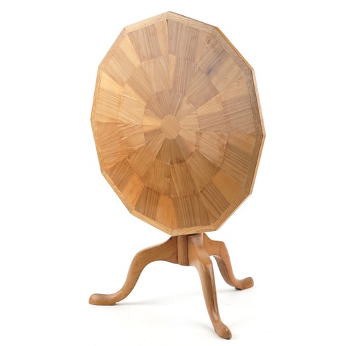 1017 - Lightwood tilt top dodecagon occasional table on tripod base, 47.5cm high x 58cm in diameter