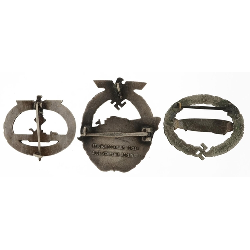 427 - Three German military interest badges including U-Boat