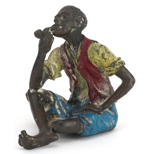 1308 - Cold painted bronze figure of a pipe smoking Blackamoor in the style of Franz Xaver Bergmann, 5.5cm ... 