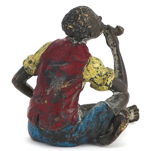 1308 - Cold painted bronze figure of a pipe smoking Blackamoor in the style of Franz Xaver Bergmann, 5.5cm ... 