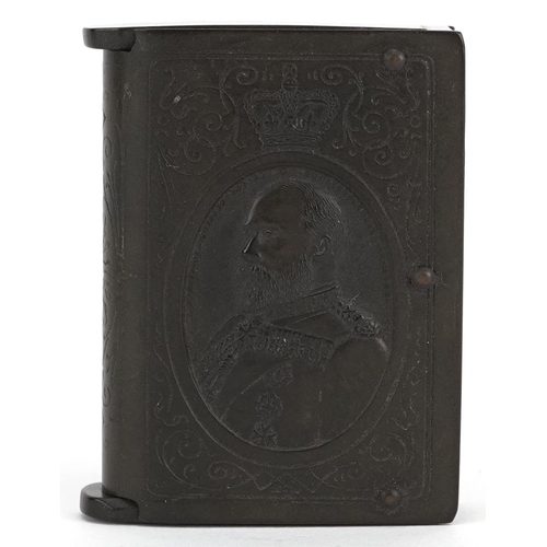 108 - Edward VII commemorative vulcanite vesta case, 5cm high