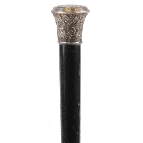 45 - Victorian ebonised conductors baton with silver mounts, London 1859, 52cm in length