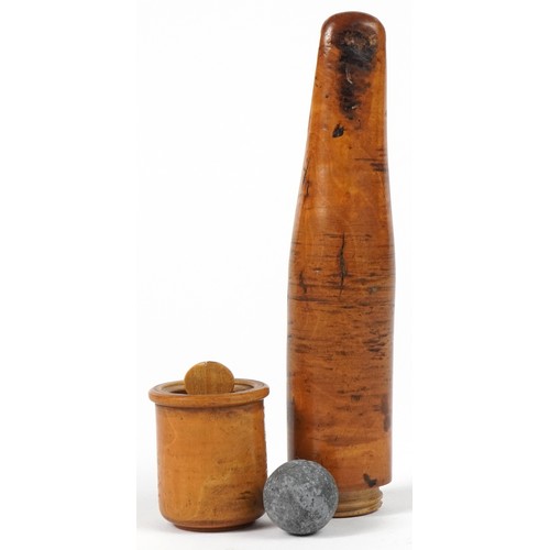 501 - 19th century treen powder flask in the form of a pipe, 13.5cm in length