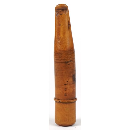 501 - 19th century treen powder flask in the form of a pipe, 13.5cm in length