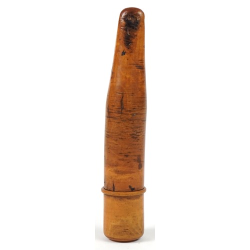 501 - 19th century treen powder flask in the form of a pipe, 13.5cm in length