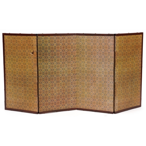 1260 - Chinese four fold screen hand painted with flowers, with calligraphy and red seal marks, housed in a... 