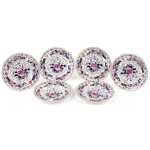 127 - Grangers Worcester, set of six Victorian cabinet plates decorated with flowers within gilt borders, ... 