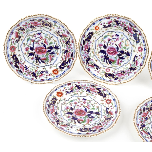 127 - Grangers Worcester, set of six Victorian cabinet plates decorated with flowers within gilt borders, ... 