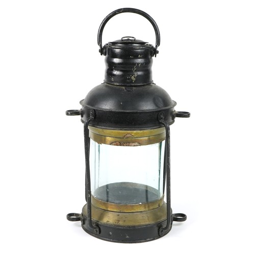 1099 - Antique shipping interest ship's hanging lantern with glass panel, 42cm high excluding the handle