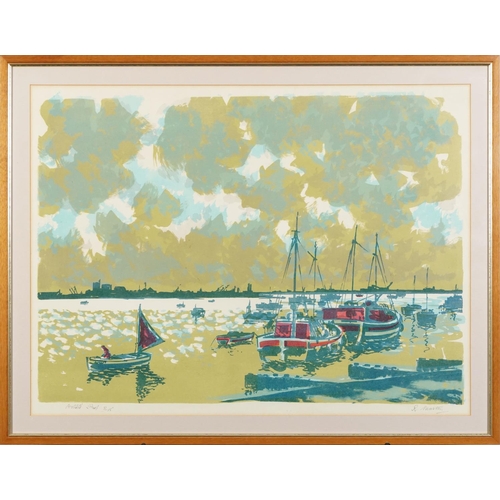 1195 - R Martin - Harbour scene with fishing boats, artist's proof pencil signed print, limited edition 3/1... 