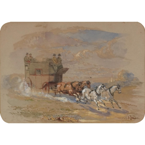 1222 - Hansom Cab, 19th century heightened watercolour, inscriptions verso, mounted, framed and glazed, 26c... 