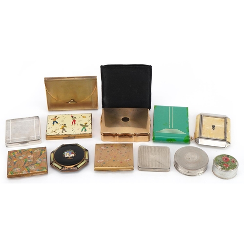 1283 - Twelve vintage ladies compacts including musical Stratton and Art Deco examples, the largest 8.5cm w... 