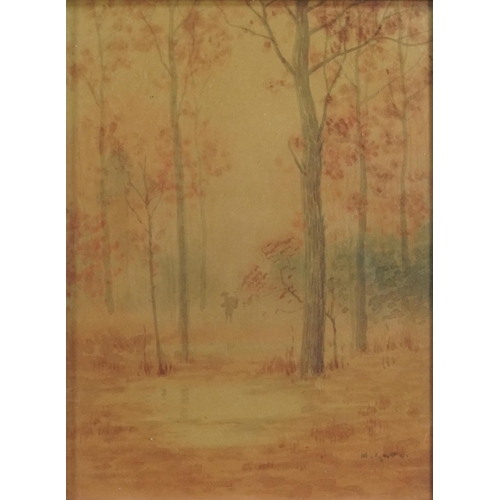 299 - Woodland and Water Through Trees, pair of early 20th century Japanese school watercolours, each fram... 