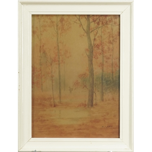 299 - Woodland and Water Through Trees, pair of early 20th century Japanese school watercolours, each fram... 