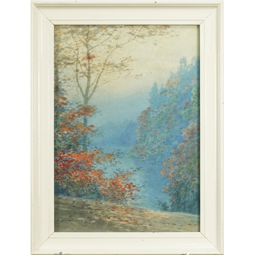 299 - Woodland and Water Through Trees, pair of early 20th century Japanese school watercolours, each fram... 