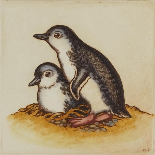 1120 - Mary E Taylor 2007 - Kiwi I, Blue Penguins and Fantail, three pencil signed etchings in colour, moun... 