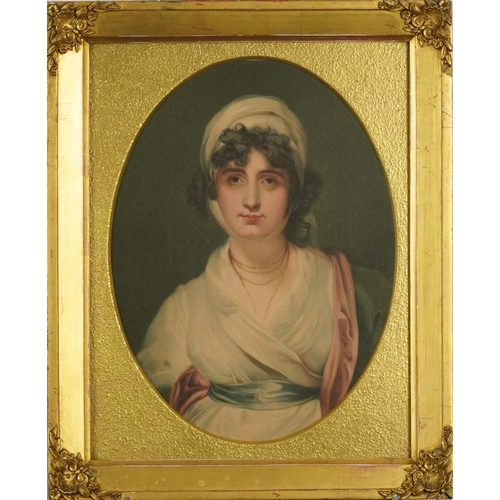 1097 - After Thomas Lawrence RA - Mrs Siddons, two antique prints, one in colour, each framed and glazed, t... 