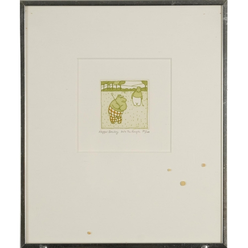 1159 - Maggie Burley - Comical animals, four pencil signed prints, each framed and glazed, three mounted, t... 