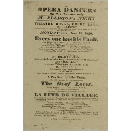 1505 - Early 19th century opera dancers poster printed J Tabby Printer, Theatre Royal Drury Lane, framed an... 