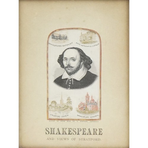 1504 - Victorian silk Stevengraph of Shakespeare and viers of Stratford, mounted, framed and glazed, 10.5cm... 