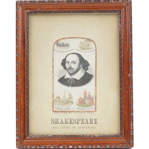 1504 - Victorian silk Stevengraph of Shakespeare and viers of Stratford, mounted, framed and glazed, 10.5cm... 