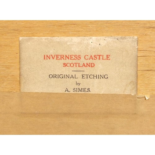 1351A - A Simes - The Cowal Shore, The Clyde and Inverness Castle Scotland, pair of pencil signed etchings, ... 