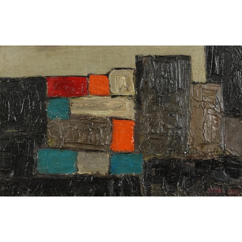 1055 - After Robert Sadler - Abstract composition, geometric shapes, military interest Modern British oil o... 