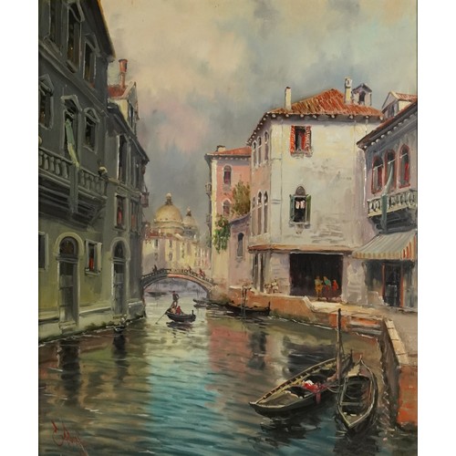 238A - Venetian canal scene with gondolas, oil on canvas, framed, 54cm x 45cm excluding the frame