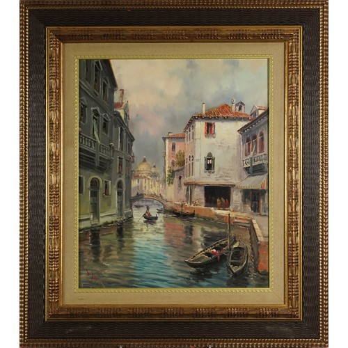 238A - Venetian canal scene with gondolas, oil on canvas, framed, 54cm x 45cm excluding the frame