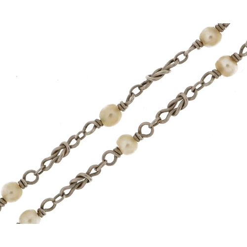 2717 - Silver two strand seed pearl choker necklace, 40cm in length, 12.5g