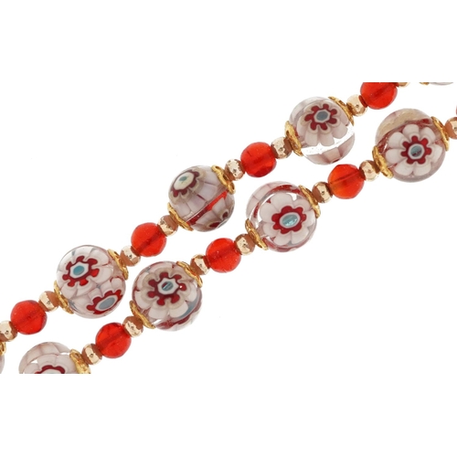 2139 - Italian millefiori glass bead necklace with barrel clasp, 48cm in length, 24.5g